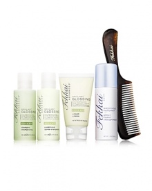 Maintain your style on-the-gowith portable sizes of your favorite Fekkai Brilliant Glossing products including shampoo, conditioner and Glossing Cream which restores shine with olive oil, along with travel-size Sheer Hold Hairspray and mini comb. Maintain your style on-the-gowith portable sizes of your favorite Fekkai Brilliant Glossing products including shampoo, conditioner and Glossing Cream which restores shine with olive oil, along with travel-size Sheer Hold Hairspray and mini comb.