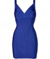 Make a sultry statement in this attention-grabbing bandage mini dress from Herv? L?ger - V-neck, bustier-style top, thick spaghetti straps, classic bandage panel detailing with figure-enhancing seams at front, down sides, and at back, concealed back zip closure - Style with sky-high platform sandals and an embellished clutch