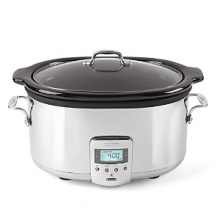 Oval 6.5-qt. Slow Cooker has stainless exterior, glass lid and ceramic inner bowl that you can take to the table. Oval 6.5-qt. Slow Cooker has stainless exterior, glass lid and ceramic inner bowl that you can take to the table.