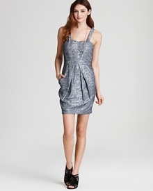 BCBGeneration's metallic printed dress offers a fierce downtown choice for your next upscale event.