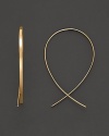 An inverted hoop earring in 14 Kt. gold, with thread-through closure. Designed by Lana.