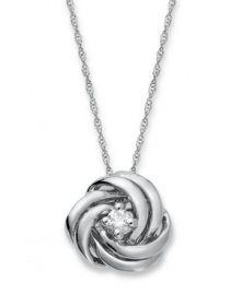 Nestled in the center of knotted, white gold bands sits a precious diamond (1/10 ct. t.w.) as a pure symbol of affection. This Wrapped in Love™ Diamond necklace truly makes a profound statement whenever worn. Setting and chain crafted in 14k white gold. Approximate length: 18 inches. Approximate drop: 1/2 inch. Nestled in the center of knotted, white gold bands sits a precious diamond (1/10 ct. t.w.) as a pure symbol of affection. This Wrapped in Love™ Diamond necklace truly makes a profound statement whenever worn. Setting and chain crafted in 14k white gold. Approximate length: 18 inches. Approximate drop: 1/2 inch.