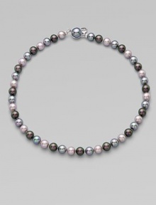 A beautiful multi-color piece with a mabe clasp closure. 8mm organic man-made round grey, nuage and Tahitian pearlsLength, about 18Mabe clasp closure Imported A beautiful multi-color piece with a mabe clasp closure. 8mm organic man-made round grey, nuage and Tahitian pearlsLength, about 18Mabe clasp closure Imported