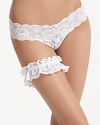 Cutie low rider thong and garter set in seam free ultra stretch, soft engineered lace.