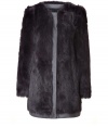 Stunning yet easy to style, this shearling coat from DKNY features tonal wool trim maximizing a day-to-night versatility - Round neckline, long sleeves, concealed front button placket, side slit pockets - Slim, straight silhouette - Wear with a slinky cocktail sheath and heels or an elevated jeans-and-tee combo