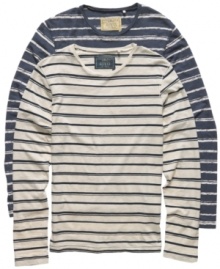 Step up your casual style with this comfortable striped shirt from Guess. Step up your casual style with this comfortable striped shirt from Guess.
