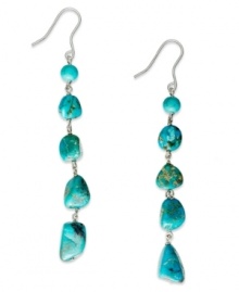 Add a touch of turquoise with colorful gemstones. Avalonia Road's long earrings feature turquoise stones (7-5/8 ct. t.w.) in sterling silver. Approximate drop: 3-3/4 inches. Add a touch of turquoise with colorful gemstones. Avalonia Road's long earrings feature turquoise stones (7-5/8 ct. t.w.) in sterling silver. Approximate drop: 3-3/4 inches.