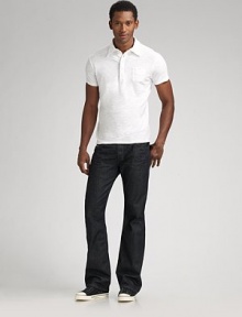 A new addition to your fashion mix imbues an old favorite with a slubbed, stretchy finish. Five-button placket Chest patch pocket Cotton; machine wash Imported A new addition to your fashion mix imbues an old favorite with a slubbed, stretchy finish. Five-button placket Chest patch pocket Cotton; machine wash Imported