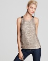 Up the glamour factor in this Cynthia Steffe sequin tank, boasting sleek contrast straps and shimmering embellishments that promise a high-shine night on the town.