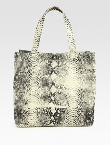 Bold snake-print adds an exotic touch to this carryall, hand-made in Nairobi, Kenya of recycled tent canvas. This design has been created in support of the Ethical Fashion Programme, an effort to design, source and manufacture clothing while reducing poverty by creating a sustainable livelihood for the community and protecting the environment.Double top handles, 9¼ dropTop snap closureOne inside snap pocket16½W X 14¾H X 6½DImported Bold snake-print adds an exotic touch to this carryall, hand-made in Nairobi, Kenya of recycled tent canvas. This design has been created in support of the Ethical Fashion Programme, an effort to design, source and manufacture clothing while reducing poverty by creating a sustainable livelihood for the community and protecting the environment.Double top handles, 9¼ dropTop snap closureOne inside snap pocket16½W X 14¾H X 6½DImported