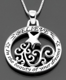 An uplifting symbol of hope and inspiration. The Believe in the beauty of your dreams pendant is crafted in sterling silver. Approximate length: 18 inches. Approximate drop: 1 inch. An uplifting symbol of hope and inspiration. The Believe in the beauty of your dreams pendant is crafted in sterling silver. Approximate length: 18 inches. Approximate drop: 1 inch.