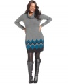 Fend off the frost with AGB's plus size sweater dress, punctuated by a zigzag pattern-- it's super-cute for the season!