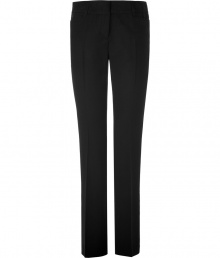 Add a sophisticated kick to your workweek ensembles with these streamlined trousers from Steffen Schraut - Flat front, belt loops, slit pockets, back welt pockets with buttons, straight leg with crease details, slim fit - Pair with a tie-neck silk blouse, a fitted blazer, and classic pumps