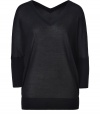 With a cool modern cut and easy-chic styling, Derek Lams cashmere-silk pullover is a contemporary luxe choice for everyday - V-neckline in front and back, 3/4 dolman sleeves, fine ribbed trim - Loosely fitted - Wear with a tissue tee, leather leggings and booties