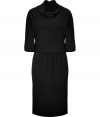 With its super-fine knit and flattering, feminine cut, this bloused dress from Jil Sander is an office essential perfect for transitioning to cocktails in style - Draped stand-up collar, 3/4 sleeves, elasticized waistline, relaxed on top, form-fitting skirt - Pair with sleek ankle boots and a statement handbag