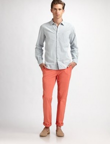 Casual twill pant gets a vibrant update in modern-fitting, garment dyed cotton.Flat-front styleSide slash, back welt pocketsFront coin pocketInseam, about 32CottonMachine washImported Casual twill pant gets a vibrant update in modern-fitting, garment dyed cotton.Flat-front styleSide slash, back welt pocketsFront coin pocketInseam, about 32CottonMachine washImported