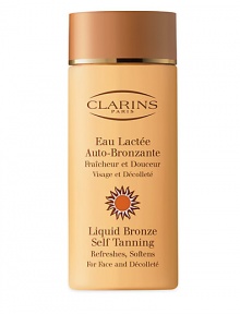 Liquid Bronze Self Tanning for Face and Decollete is as refreshing as water and gentle as milk. 4.2 oz. · A fast, mistake-proof way to achieve a natural-looking tan · Dries instantly with a perfectly matte finish · Irresistible jasmine and violet fragrance · Results within 2 hours Liquid Bronze Self Tanning for Face and Decollete is as refreshing as water and gentle as milk. 4.2 oz. · A fast, mistake-proof way to achieve a natural-looking tan · Dries instantly with a perfectly matte finish · Irresistible jasmine and violet fragrance · Results within 2 hours