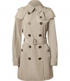 Invest in high style with this ultra-chic hooded trench from Burberry London - Small spread collar, hood with snap detailing, long sleeves with buttoned cuffs, double-breasted, front button placket, belted waist - Fitted silhouette - Pair with slim trousers or jeans and a cashmere pullover