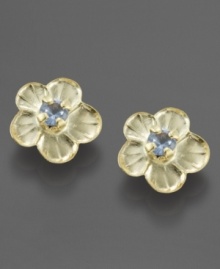 A fresh accent for a bright young flower herself. Earrings in 14k gold with sparkling blue crystal accents. A fresh accent for a bright young flower herself. Earrings in 14k gold with sparkling blue crystal accents.