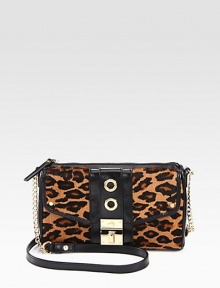 Lush calf hair mixes with leather and gleaming hardware in this fierce design, perfectly sized to hold a camera and essential items. Chain and leather shoulder strap, 22 dropTop zip closureOne outside front flap pocket with push-lock closureOne inside zip pocketTwo inside open pocketsCotton lining10W X 6H X 2DImported Lush calf hair mixes with leather and gleaming hardware in this fierce design, perfectly sized to hold a camera and essential items. Chain and leather shoulder strap, 22 dropTop zip closureOne outside front flap pocket with push-lock closureOne inside zip pocketTwo inside open pocketsCotton lining10W X 6H X 2DImported