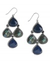 Summer shine. Lucky Brand's pretty chandelier earrings feature teardrop-shaped semi-precious abalone in silver tone mixed metal. Approximate drop: 2 inches.