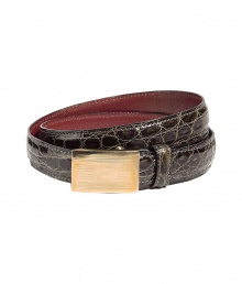 Stylish belt in dark grey crocodile embossed leather - decorative brass closure - a mix of casual and luxurious - nobilizes jeans, business pants or a hot mini skirt Stylish belt in dark grey crocodile embossed leather - decorative brass closure - a mix of casual and luxurious - nobilizes jeans, business pants or a hot mini skirt