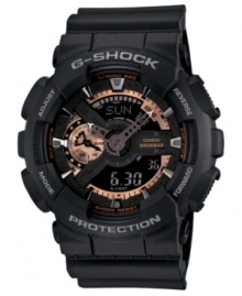 A shock to the system of boring sport watches, this G-Shock analog-digital watch pairs functionality with fashion. A shock to the system of boring sport watches, this G-Shock analog-digital watch pairs functionality with fashion.