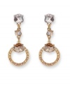 Make a shapely statement. These elegant Geometric Pierced Earrings sparkle with cubic-cut golden shadow and clear Swarovski crystals. The base of the earrings sport a ring, each with moonlight and golden shadow crystals set in pavé. Crafted in gold tone mixed metal. Approximate drop: 2 inches.