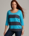 Snag a super-cute weekend look with DKNY Jeans' three-quarter sleeve plus size top, accented by on-trend stripes.