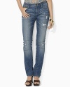 A chic, skinny silhouette lends contemporary polish to a unique cuffed jean, rendered with a hint of stretch for a flattering fit.