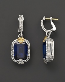 Intricately textured sterling silver and gold frame faceted corundums. By Judith Ripka. Intricately textured sterling silver and gold frame faceted corundums. By Judith Ripka.