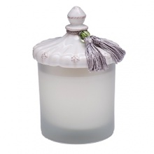 Golden amber, green fig and sandalwood are entwined with bergamot, sage and black walnut accord in this intoxicating candle. Made with premium wax and a luxurious 14% fragrance concentration, it is opulently housed in a frosted glass container with a fringed, ceramic top. Presented in a handsome charcoal box, trimmed with a bright shot of color, it makes a splendid gift, even to yourself. Golden amber, green fig and sandalwood are entwined with bergamot, sage and black walnut accord in this intoxicating candle. Made with premium wax and a luxurious 14% fragrance concentration, it is opulently housed in a frosted glass container with a fringed, ceramic top. Presented in a handsome charcoal box, trimmed with a bright shot of color, it makes a splendid gift, even to yourself.