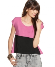 Buttons and colorblocking equal a fun fashion statement! Pair Material Girl's top with high-waisted jeans and skirts for an on-trend look. Buttons and colorblocking equal a fun fashion statement! Pair Material Girl's top with high-waisted jeans and skirts for an on-trend look.