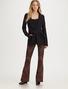 Your favorite blazer updated in a feminine fit-and-flare silhouetteShawl collarSingle-button closureBodice dartsOversized patch pocketsAbout 22 from shoulder to hem50% wool/50% viscoseDry cleanImported Your favorite blazer updated in a feminine fit-and-flare silhouetteShawl collarSingle-button closureBodice dartsOversized patch pocketsAbout 22 from shoulder to hem50% wool/50% viscoseDry cleanImported