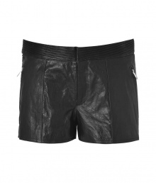 Stash away your skirt and go for shorts this season, starting with Theyskens Theorys luxe leather pair - Micro quilted waistband, quilted side panel inserts, zippered side slit pockets, hidden hook closure, paneled seaming - Fitted - Wear with an oversized knit, opaque tights and edgy ankle boots