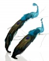 Turn heads with two majestic peacocks, adorned with shimmering teal sequins, blue glitter and long feathered tails.