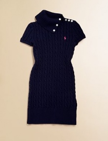 A stylish high collar and logo-detailed buttons at the shoulder stylishly update the classic cabled cotton dress.Ribbed turtleneckShort sleevesThree button closures along the left shoulderRibbed cuffs and hemCottonMachine washImported Please note: Number of buttons may vary depending on size ordered. A stylish high collar and logo-detailed buttons at the shoulder stylishly update the classic cabled cotton dress.Ribbed turtleneckShort sleevesThree button closures along the left shoulderRibbed cuffs and hemCottonMachine washImported Please note: Number of buttons may vary depending on size ordered.