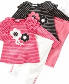 Frilly and fun, this First Impressions tunic and leggings set will have her looking so cute. Frilly and fun, this First Impressions tunic and leggings set will have her looking so cute.