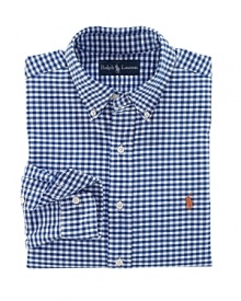 A handsome classic-fitting sport shirt is tailored for comfortable style from smooth oxford-woven cotton with a heritage gingham design. A handsome classic-fitting sport shirt is tailored for comfortable style from smooth oxford-woven cotton with a heritage gingham design.