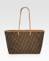 Store your necessities in this roomy silhouette of Zucchino jacquard, crafted with a quilted finished and woven leather chain straps.Shoulder strap, 12 drop Top zip closure One inside zip pocket Nylon lining 18½W X 11H X 6½D Made in Italy