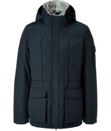Stylish and sporty with an ultra soft rabbit fur trimmed collar, Woolrichs Blizzard down jacket is a must for cool weather looks - Stand-up collar with rabbit fur trim, hooded, long sleeves with patch pocket, fitted ribbed knit cuffs, hidden two-way front zip, front patch pockets, elasticized back waist, quilted front and back - Contemporary fit, fitted waist - A versatile, classic coat perfect for both city streets and country slopes Stylish and sporty with an ultra soft rabbit fur trimmed collar, Woolrichs Blizzard down jacket is a must for cool weather looks - Stand-up collar with rabbit fur trim, hooded, long sleeves with patch pocket, fitted ribbed knit cuffs, hidden two-way front zip, front patch pockets, elasticized back waist, quilted front and back - Contemporary fit, fitted waist - A versatile, classic coat perfect for both city streets and country slopes