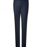 Exquisitely tailored with a flawless slim fit, Jil Sanders blue wool trousers are a wardrobe staple guaranteed to give your look a seamlessly sophisticated edge - Side and buttoned back slit pockets, hidden hook closure, belt loops, flat front -  Contemporary slim fit - Wear with an immaculately cut shirt and matching slim fit blazer