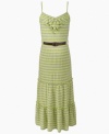 Accessories are everything. Unexpected elements like ruffle detailing and a rope belt add fashionable flair to this maxi dress from Epic Threads.