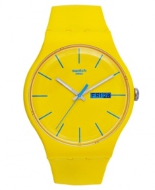 Kick off the season with the energetic color on this athletic Swatch watch from the Yellow Rebel collection.