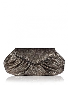 A glamorous clutch for evening in gleaming embossed metallic leather. Up the glitz factor with metallic accessories. Pleated silhouette with detachable drop-in chain crossbody strap. Front flap with magnetic snap closure. Signature striped shimmer lining. A glamorous clutch for evening in gleaming embossed metallic leather. Up the glitz factor with metallic accessories. Pleated silhouette with detachable drop-in chain crossbody strap. Front flap with magnetic snap closure. Signature striped shimmer lining.