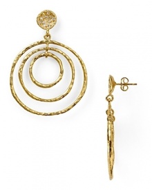 Get inspired by deco glamour this season and don Melinda Maria's drop hoop earrings. Style these bold baubles with a mini shift and platform boots for a lustrous retro look. Get inspired by deco glamour this season and don Melinda Maria's drop hoop earrings. Style these bold baubles with a mini shift and platform boots for a lustrous retro look.