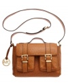 MICHAEL Michael Kors rethinks the school satchel with luxurious textured ostrich leather and 18K gold buckles on a smaller silhouette. A+!