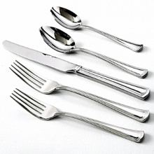 Walden is an 82 piece flatware service for 12. The set includes twelve 5-piece place settings plus 12 steak knives, sugar shell, butter server, tablespoon, pierced tablespoon, lasagna server, berry spoon, macaroni server, serving fork, gravy ladle, and pie server. Walden is an 82 piece flatware service for 12. The set includes twelve 5-piece place settings plus 12 steak knives, sugar shell, butter server, tablespoon, pierced tablespoon, lasagna server, berry spoon, macaroni server, serving fork, gravy ladle, and pie server.