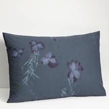 Edo-period inspired irises on rice paper done with grey bamboo printed on percale in colors of late evening. Duvet has hidden button closure. Duvets and shams are self-reversing. Edo-period inspired irises on rice paper done with grey bamboo printed on percale in colors of late evening. Duvet has hidden button closure. Duvets and shams are self-reversing.
