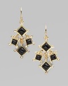 Graphic and dramatic diamond shapes of black enamel have sparkling faceted crystals at their corners in this striking chandelier style.CrystalEnamel14k goldplatedDrop, about 2Ear wireImported